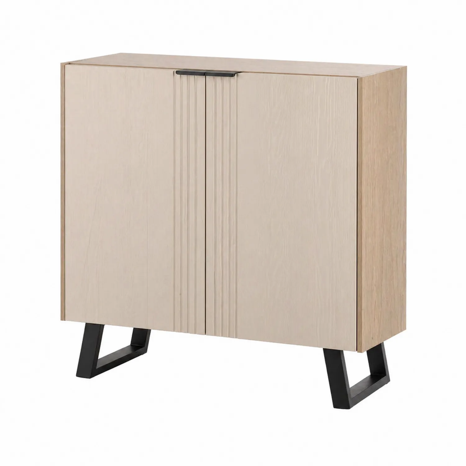 Armario de madera con patas de metal, beige y negro, 80x40x90 cm-Velmirk