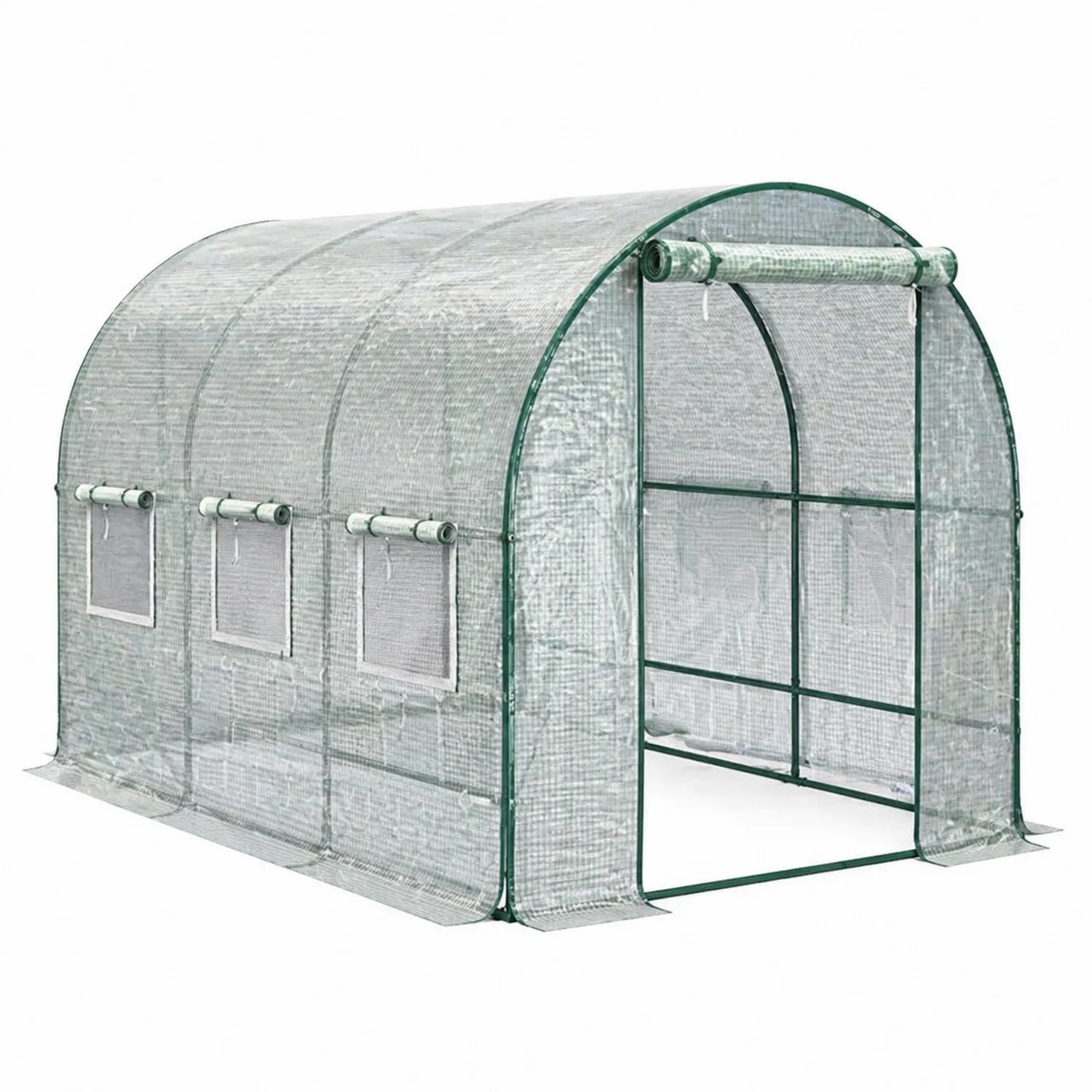 Invernadero túnel de polietileno con marco de acero galvanizado 3x2x2 m Verde-Velmirk