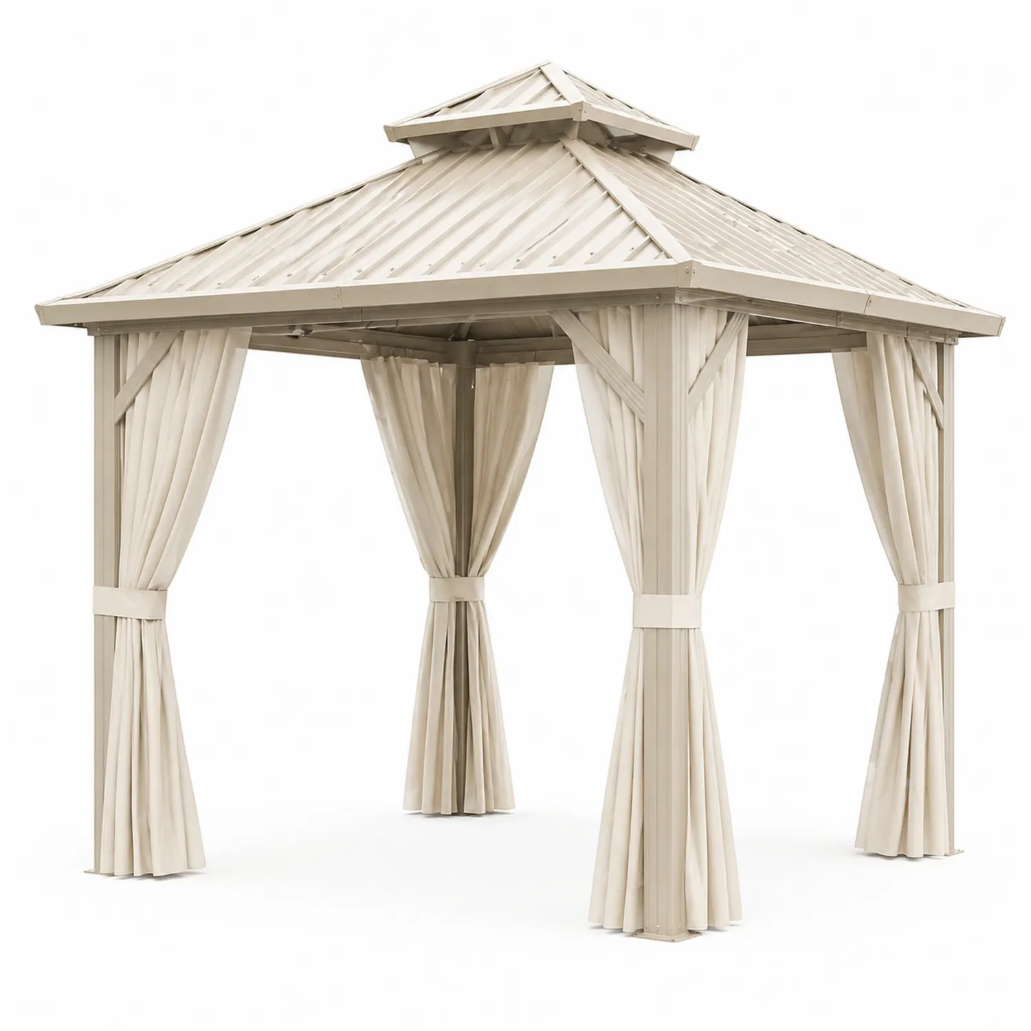 Cenador de Aluminio con Techo de Acero y Cortinas de Poliéster Beige-Velmirk