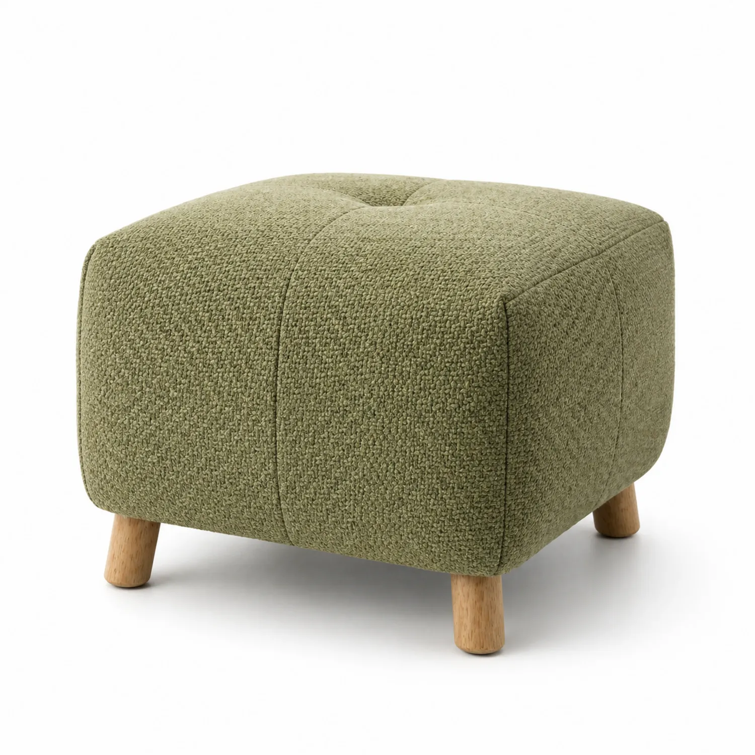 Taburete Cuadrado de Poliéster Verde con Patas de Madera-Velmirk