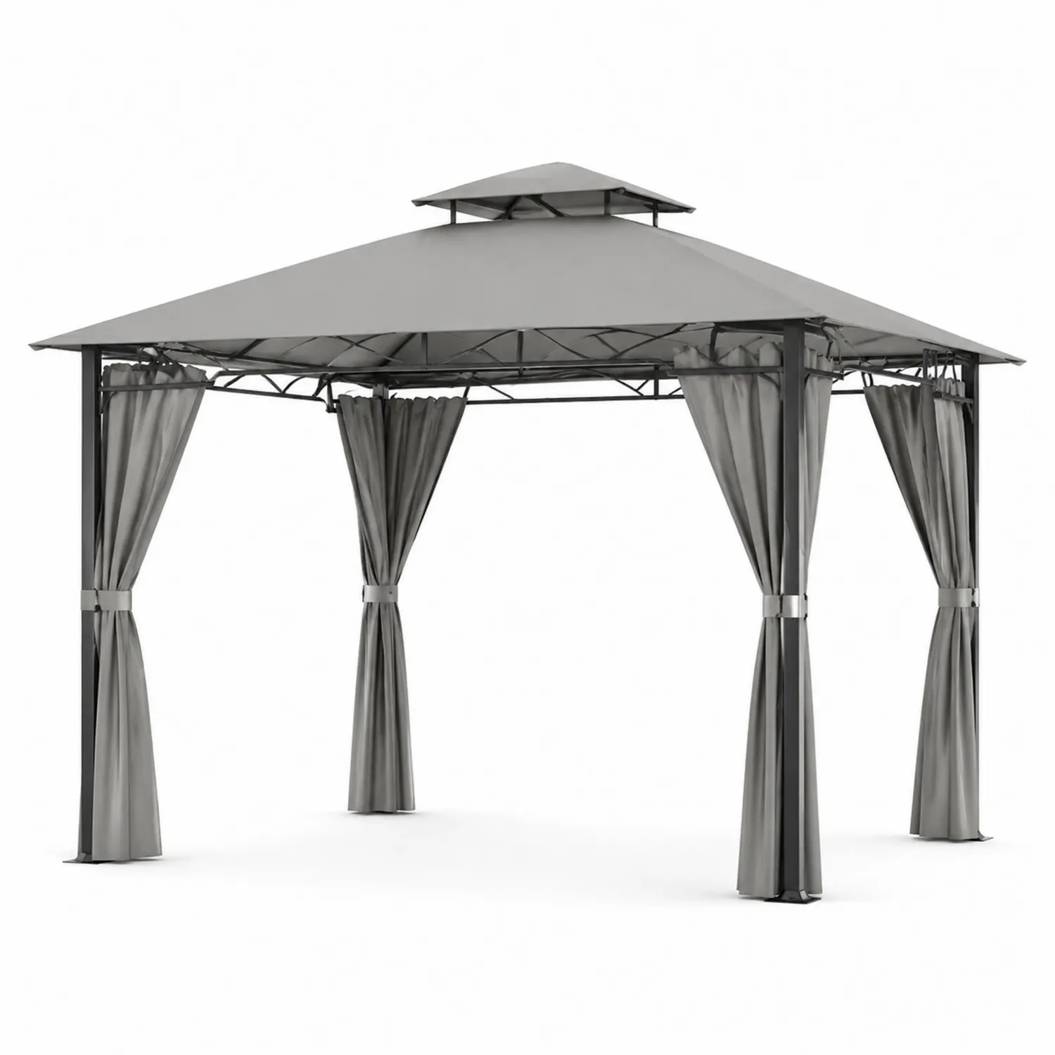 Cenador de Aluminio con Techo de Poliéster y Cortinas 3x3 m Gris-Velmirk