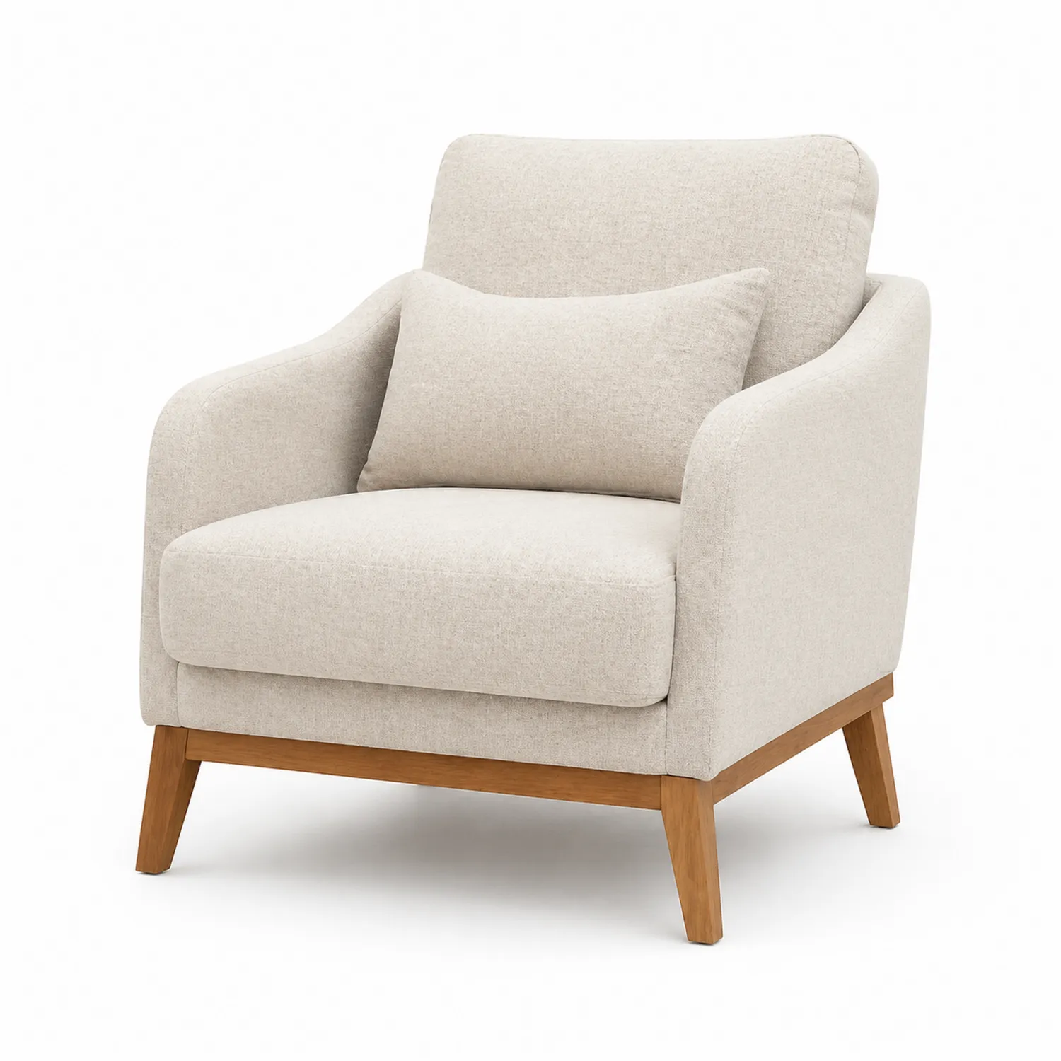 Sillón de tela beige con estructura de madera-Velmirk