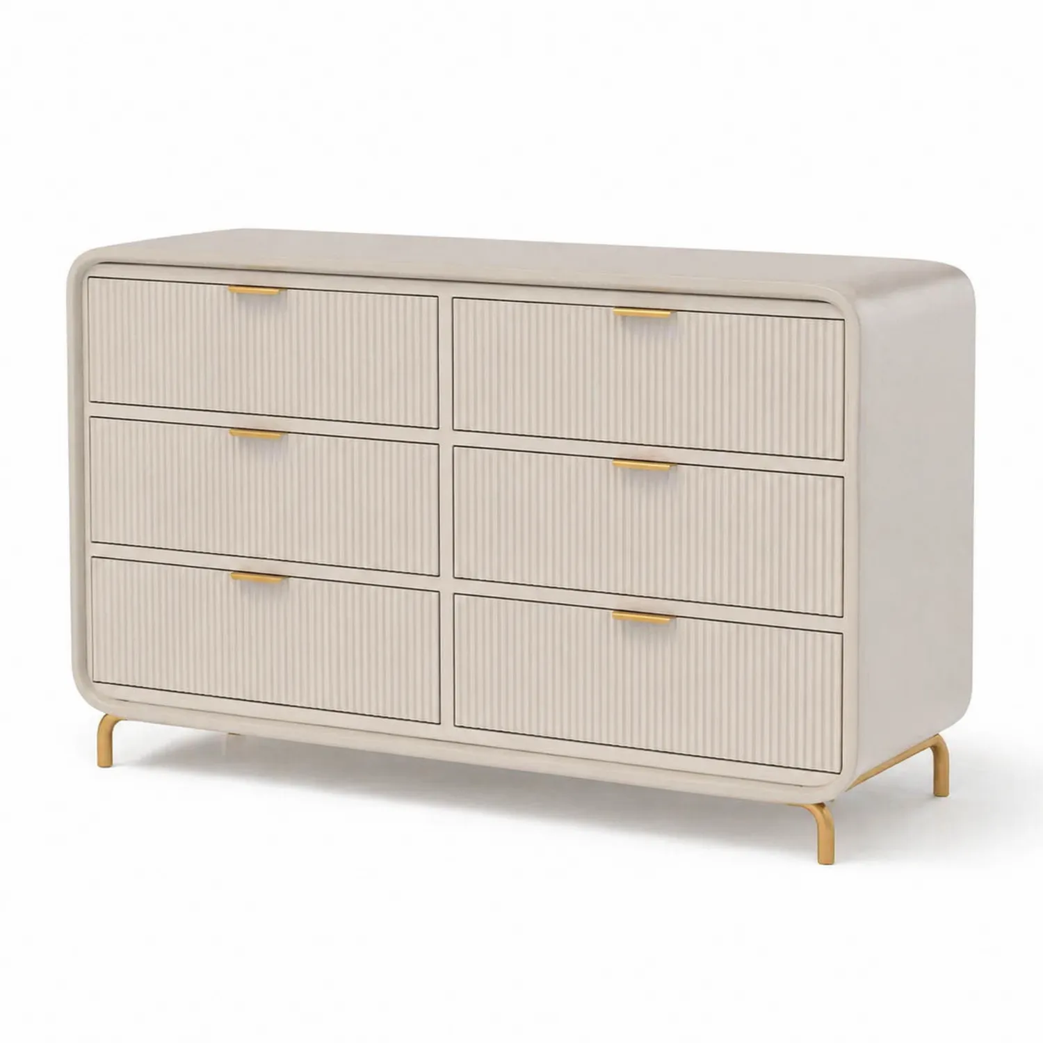 Cómoda de madera con 6 cajones y tiradores de metal, Beige-Velmirk