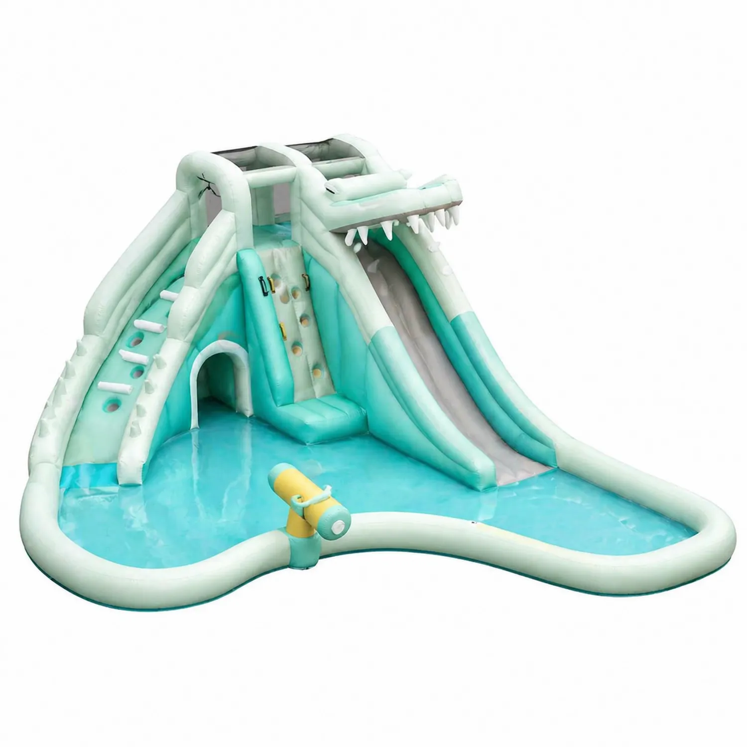 Castillo inflable de PVC con tobogán y piscina forma de cocodrilo 500x400x300 cm Blanco/Verde-Velmirk