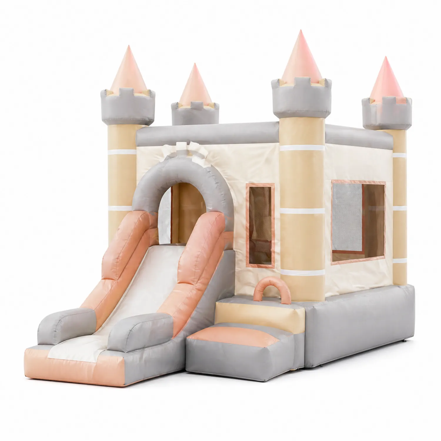 Castillo inflable con tobogán de PVC Beige y Gris-Velmirk