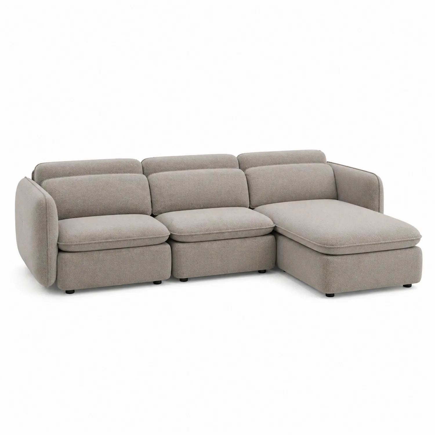 Sofá esquinero modular de tela gris claro con chaise longue, 290cm-Velmirk