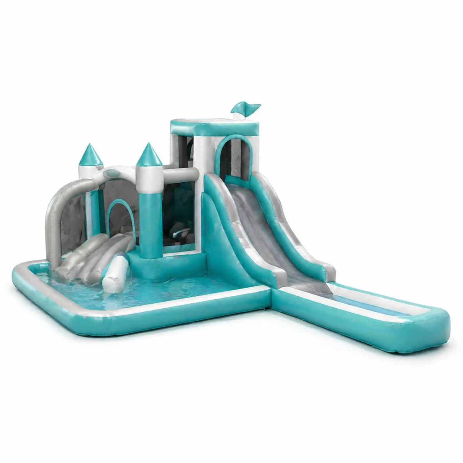 Castillo Inflable de PVC con Toboganes Azul Claro y Gris 500x300x210 cm-Velmirk