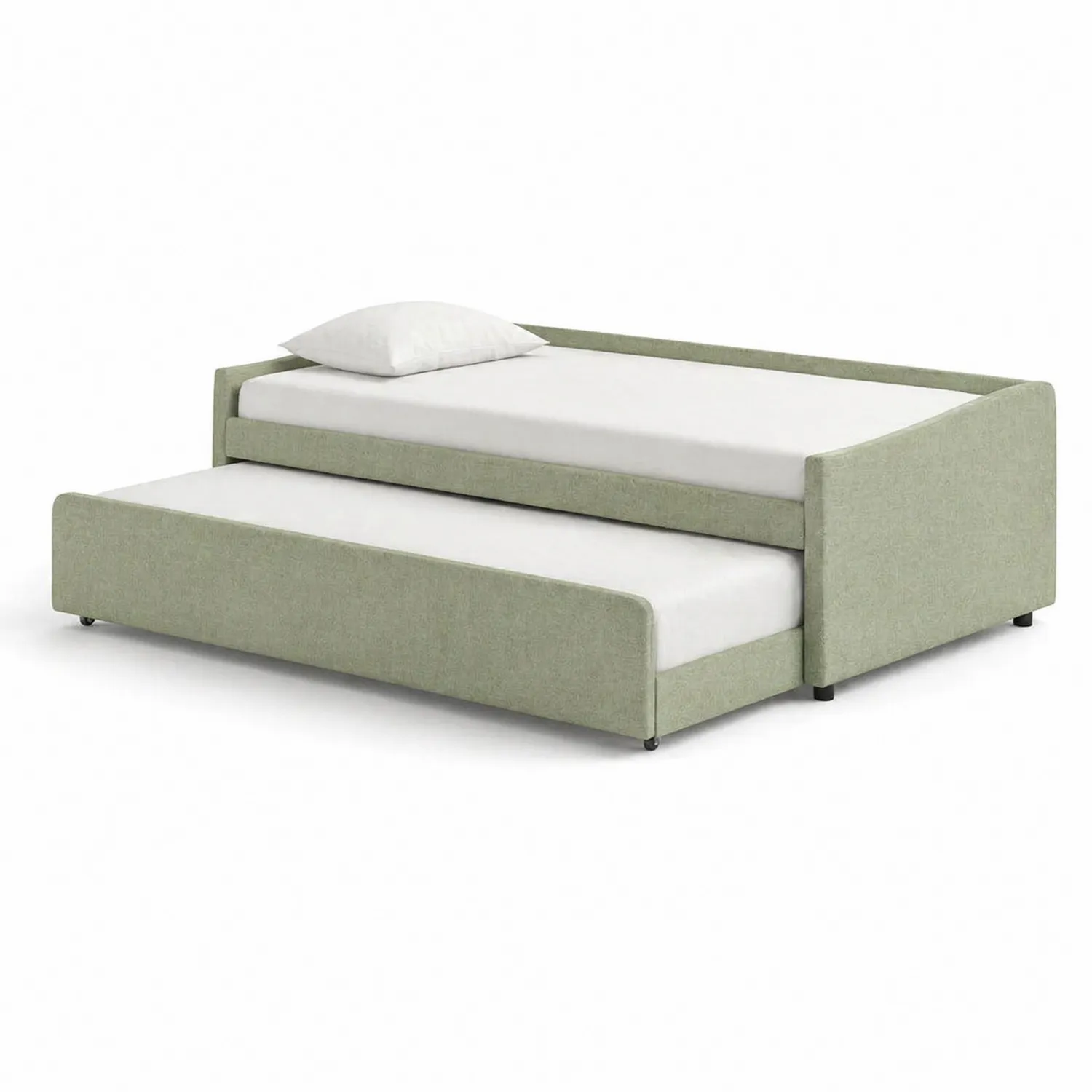 Cama nido de madera tapizada en tela de poliéster verde-Velmirk