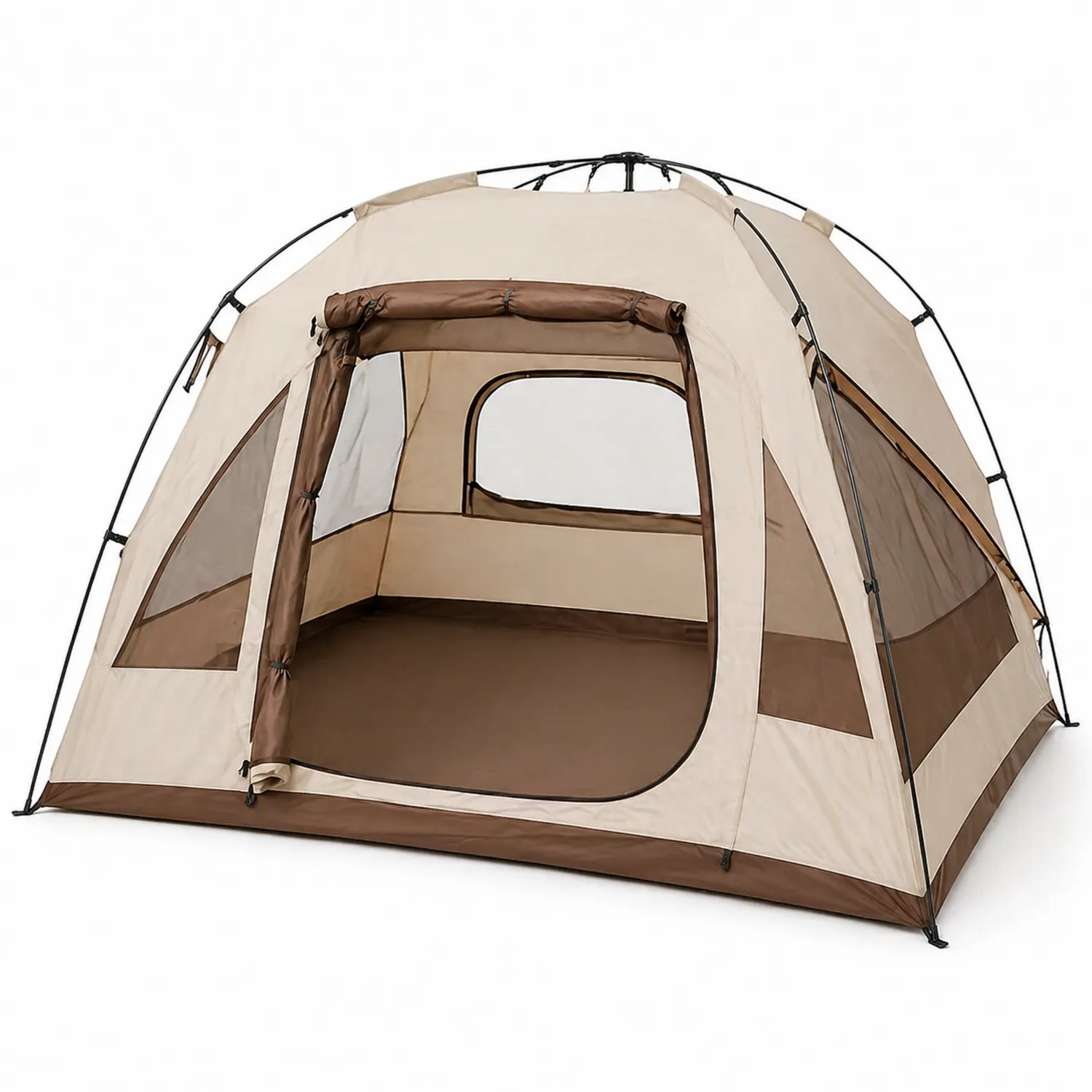 Tienda de campiña de poliéster y fibra de vidrio para 4 personas Beige/Marrón-Velmirk