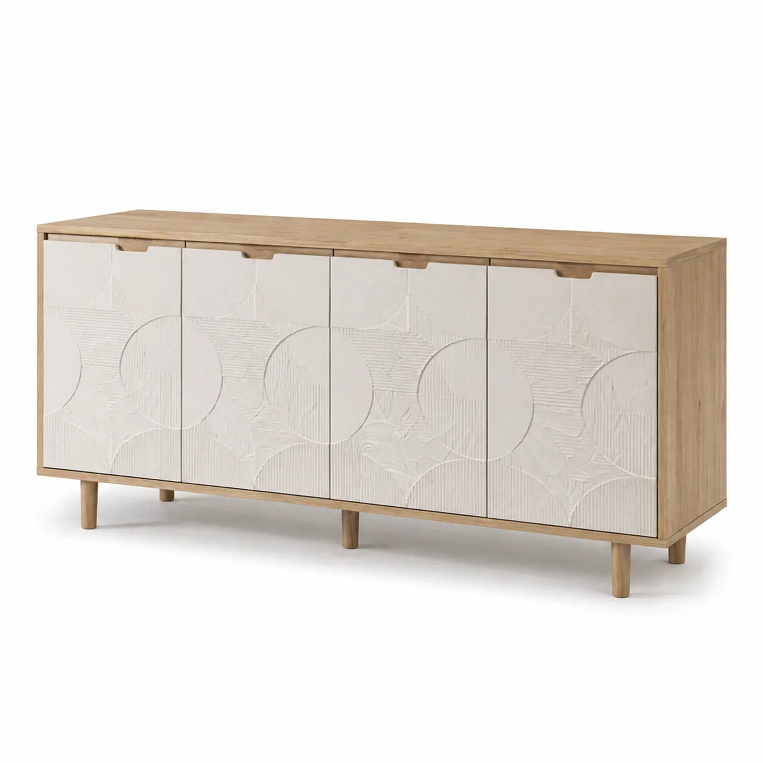 Aparador de madera con puertas grabadas 160x80x40 cm Beige/Roble-Velmirk