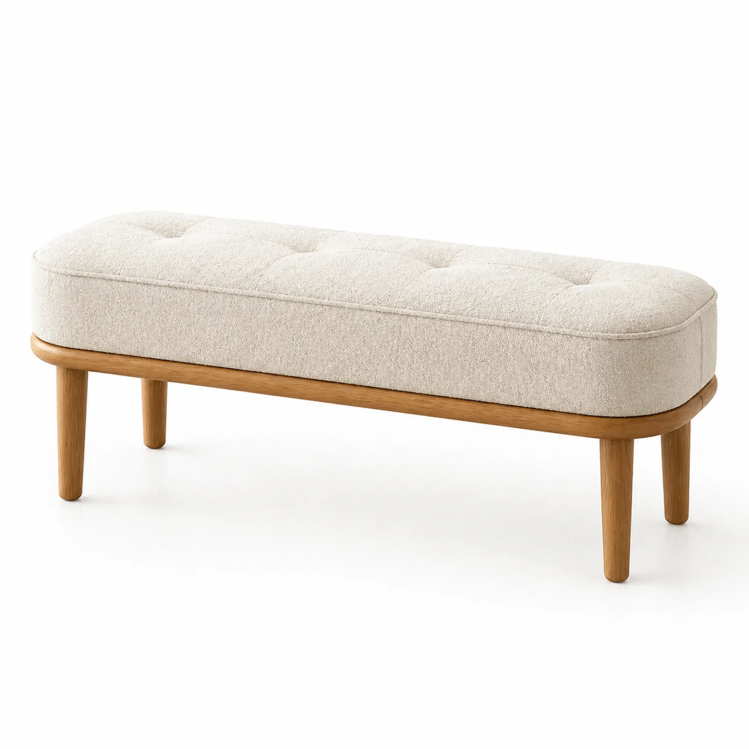 Banco de tela Beige con patas de madera de roble-Velmirk