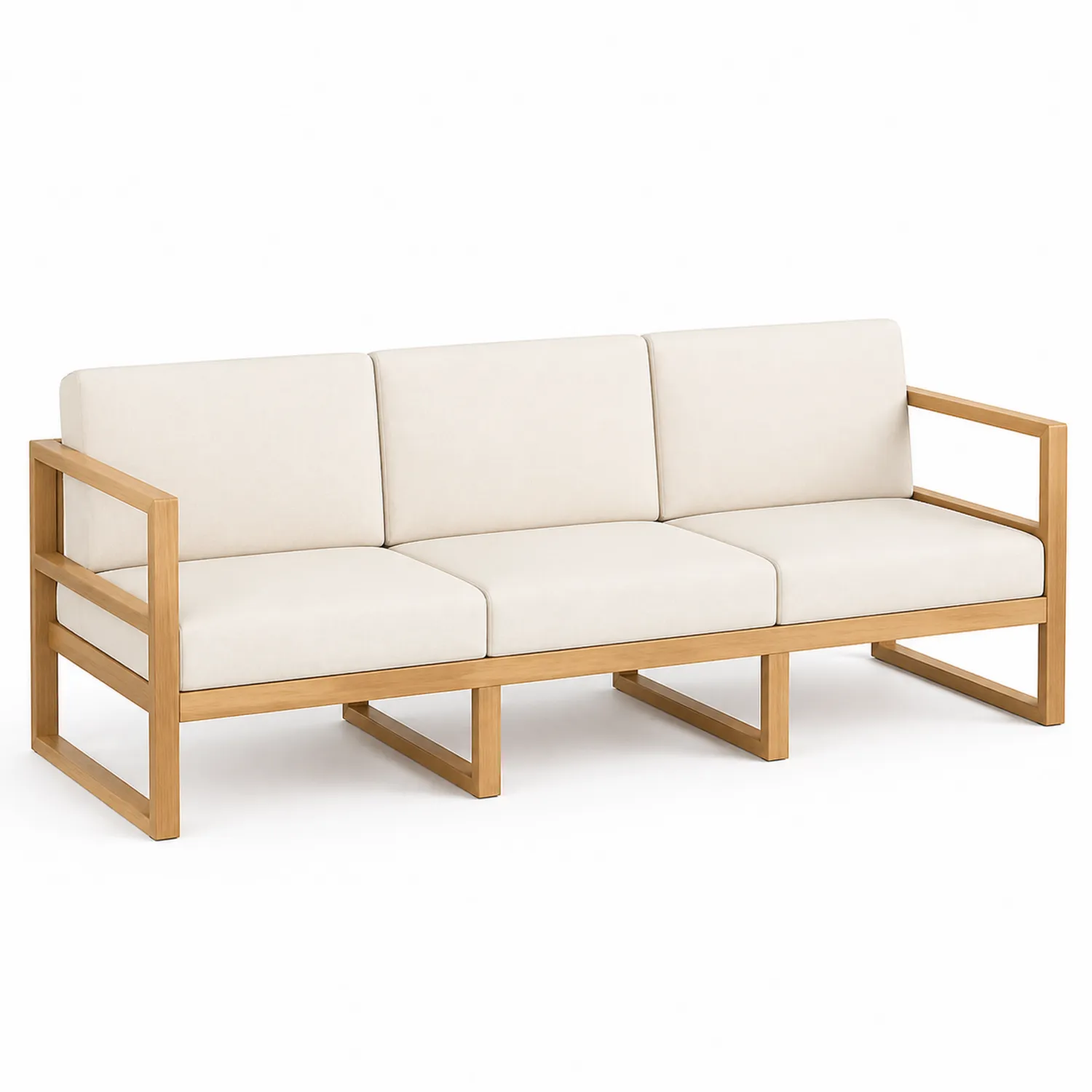 Sofá de Jardín de Tres Plazas en Madera de Teca con Cojines Beige-Velmirk