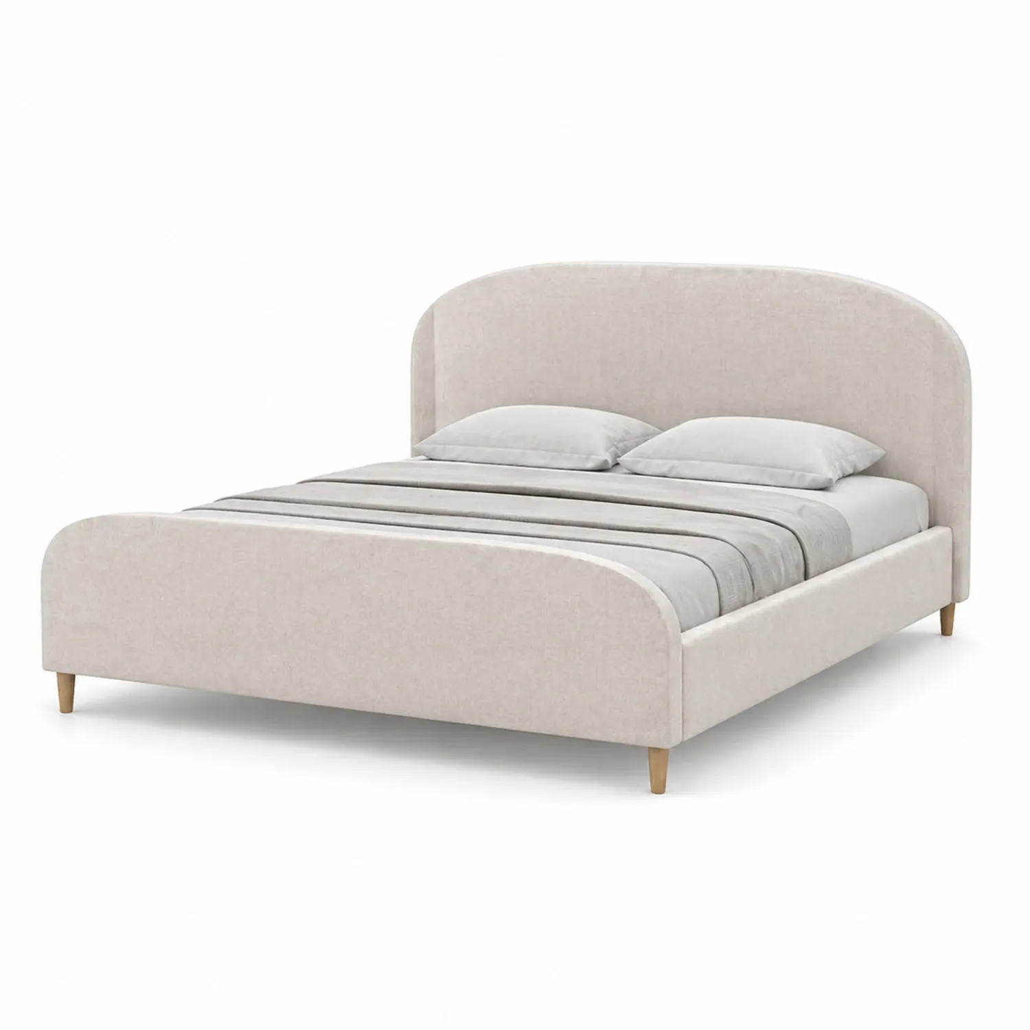 Cama doble de madera con tela beige-Velmirk