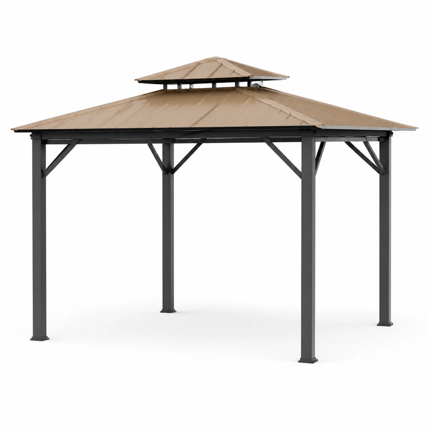 Cenador de Metal con Techo de Acero Galvanizado Marrón-Velmirk
