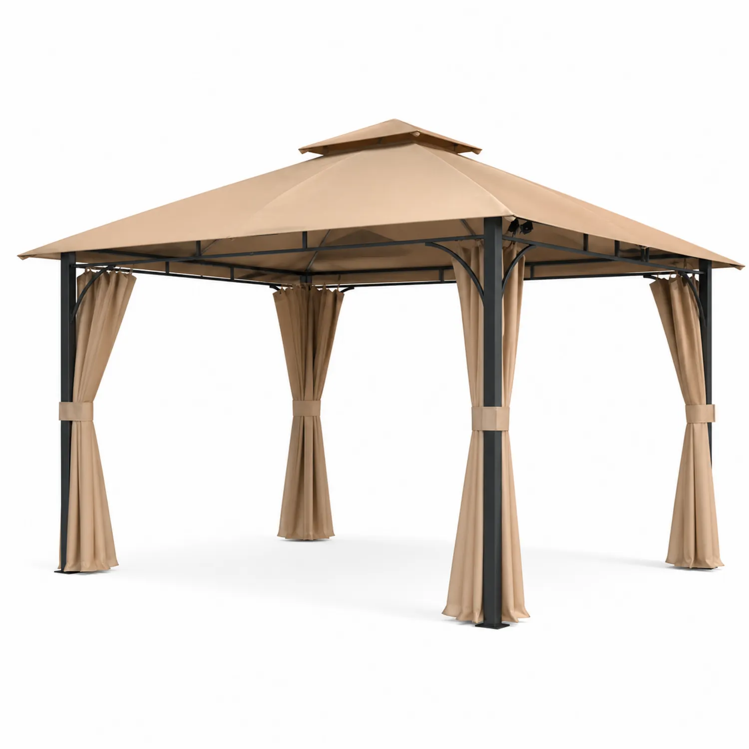 Cenador de Metal con Cubierta de Poliéster 3x3 m Beige-Velmirk