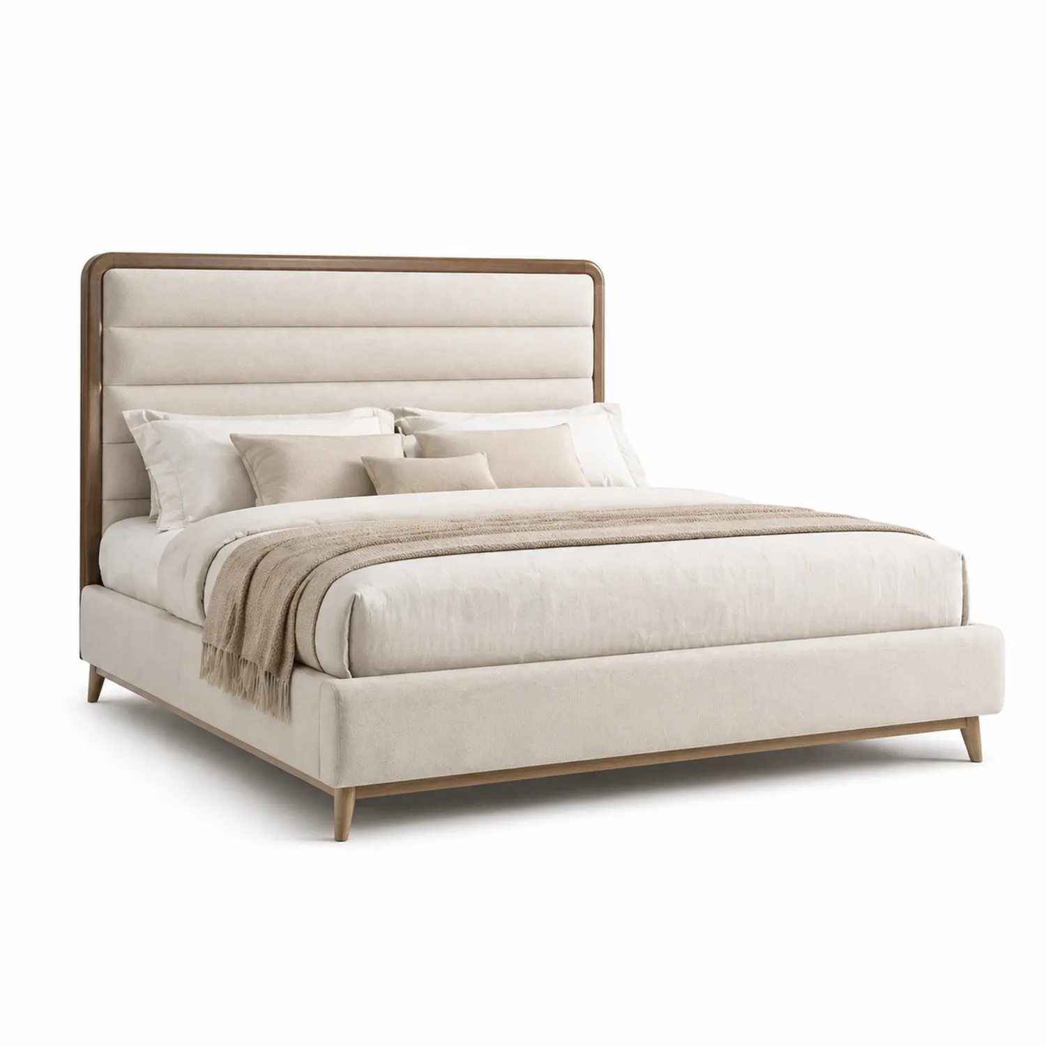 Cama de Matrimonio de Madera y Tela Beige-Velmirk