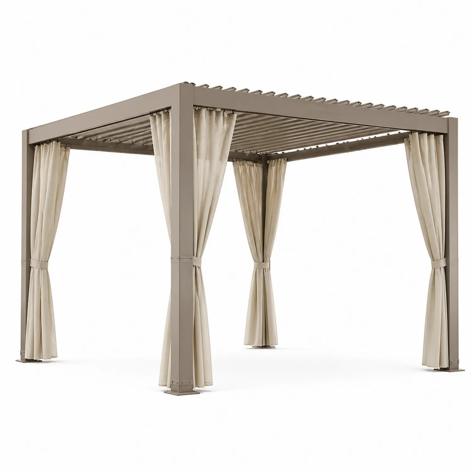 Pérgola de Metal con Cortinas de Poliéster 3x4m Beige-Velmirk