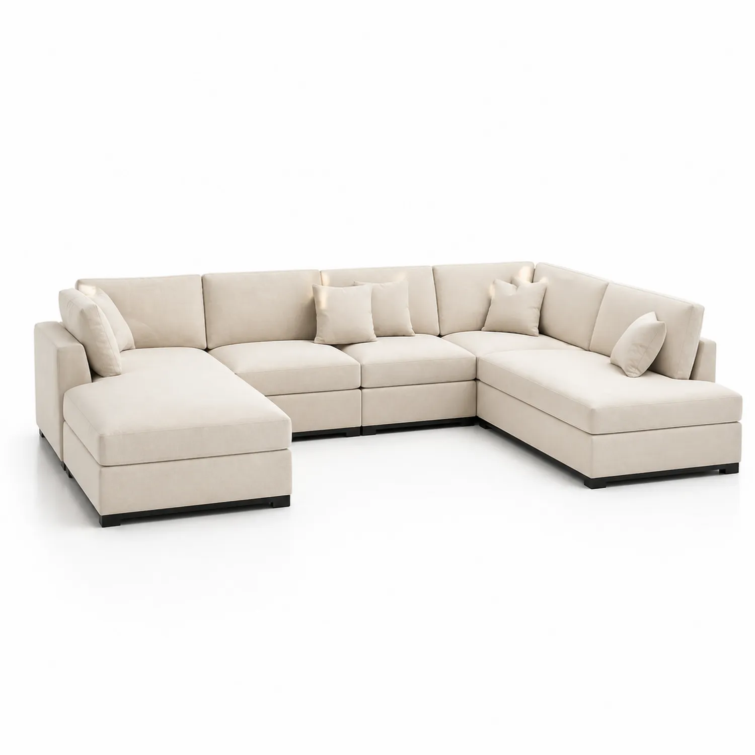 Sofá seccional en L de tela de poliéster beige con cojines-Velmirk