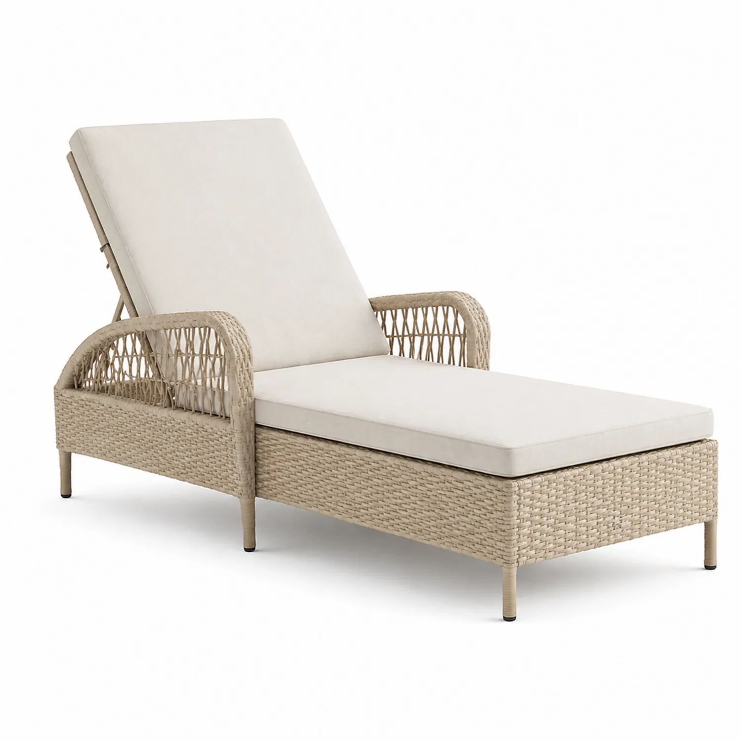 Tumbona de Ratán Sintético con Cojín Beige-Velmirk