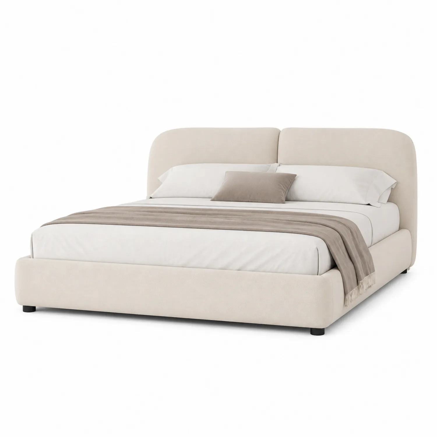 Cama doble tapizada en tela de poliéster beige 200x160 cm con colchón-Velmirk