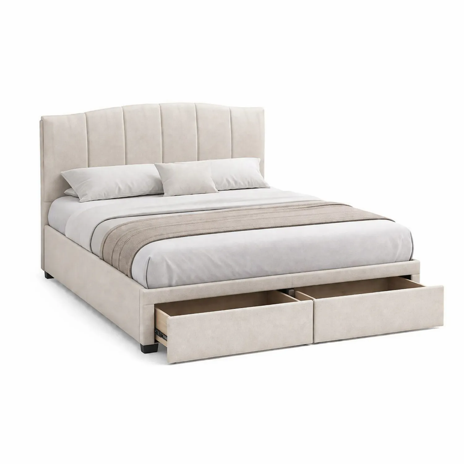 Cama Doble Tapizada con Almacenamiento de Tela 200x160 cm Beige-Velmirk