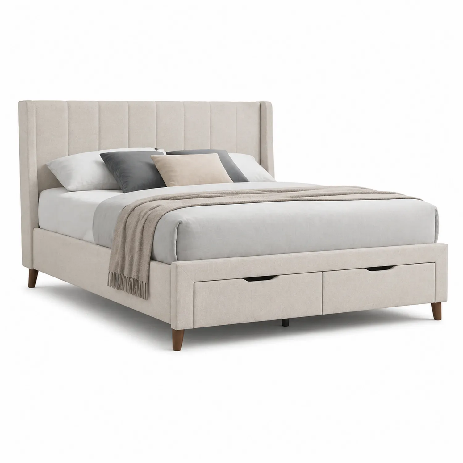 Cama tapizada con almacenamiento de poliéster 160x200 cm Beige-Velmirk