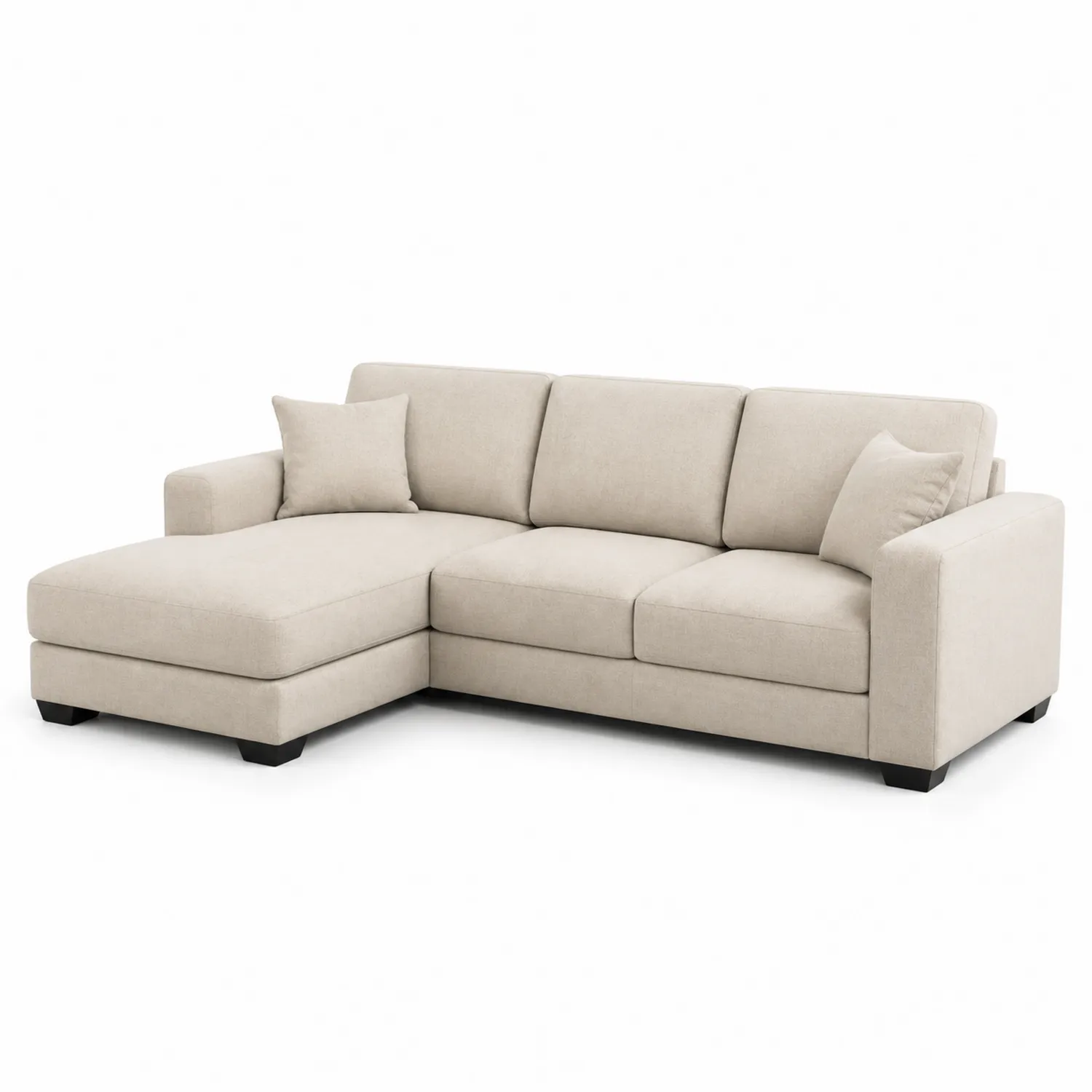 Sofá seccional de tela poliéster beige con chaise longue-Velmirk