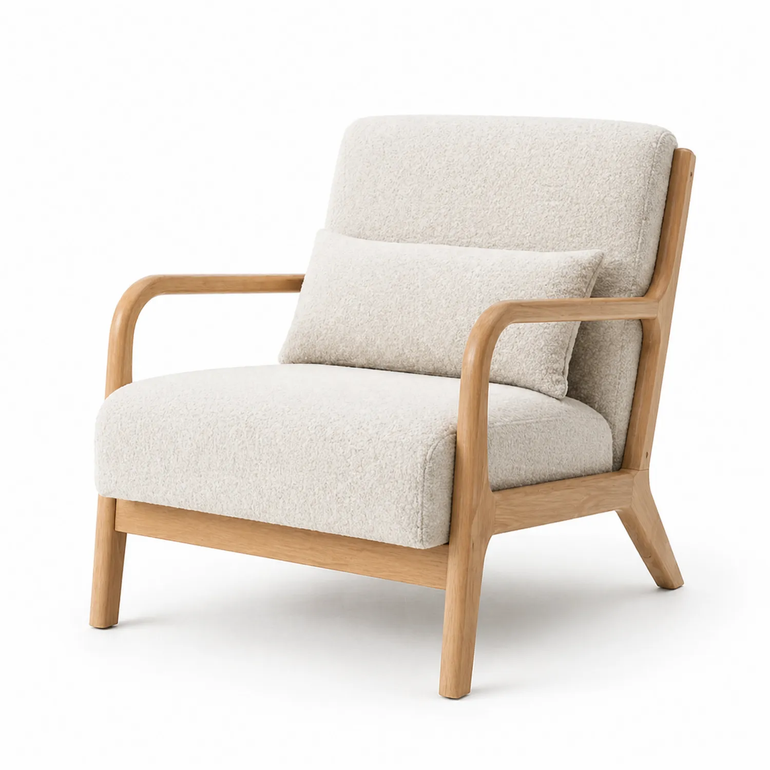 Sillón de madera con tapizado blanco crema-Velmirk