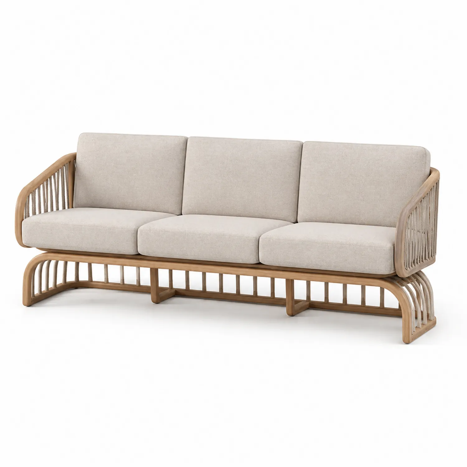 Sofá de jardín de 3 plazas madera y cojines beige-Velmirk