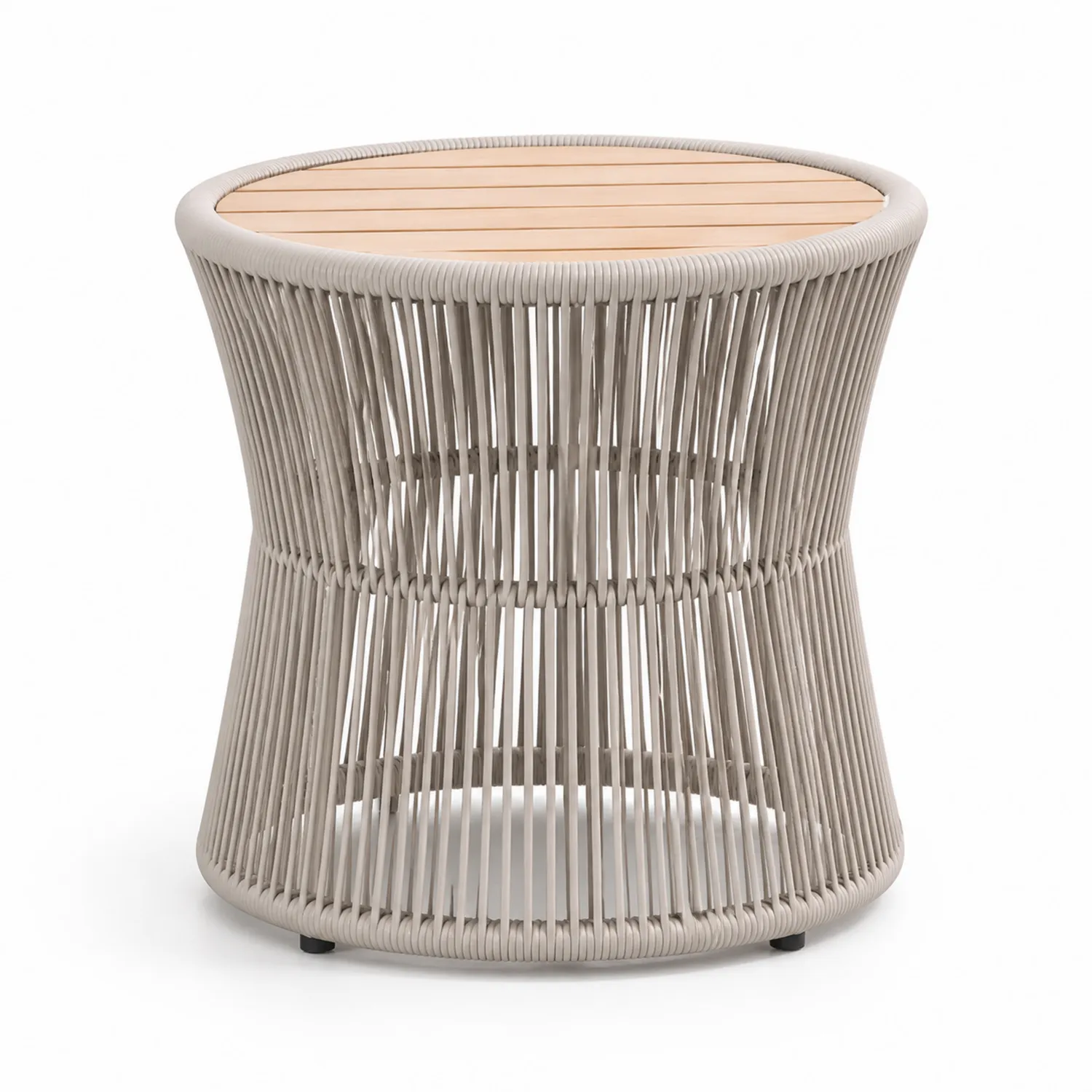 Mesa auxiliar redonda de cuerda sintética y madera 55 cm Beige-Velmirk