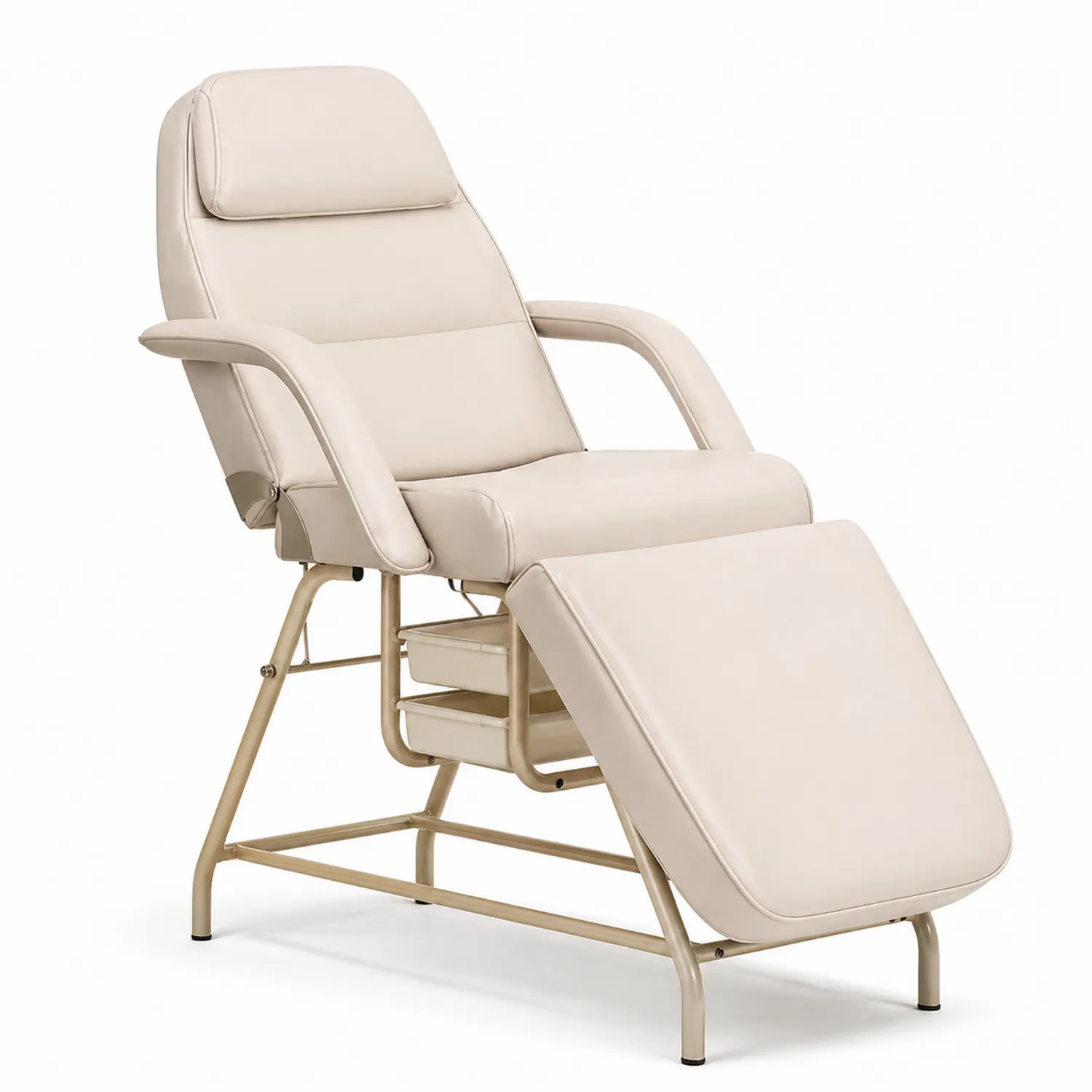 Silla Reclinable de Imitación de Cuero Beige con Estructura Metálica-Velmirk