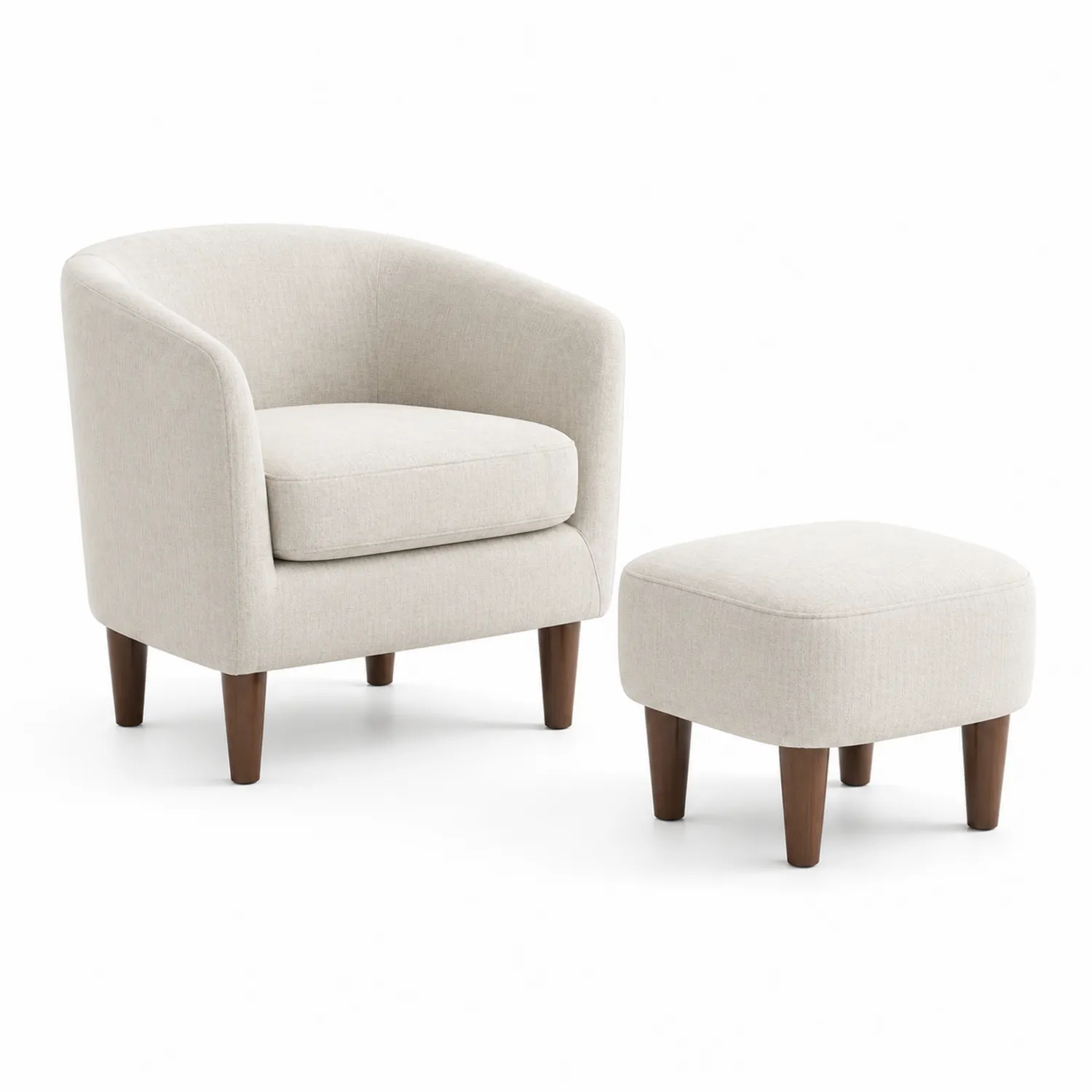 Conjunto de sillón y reposapiés de poliéster beige y madera-Velmirk