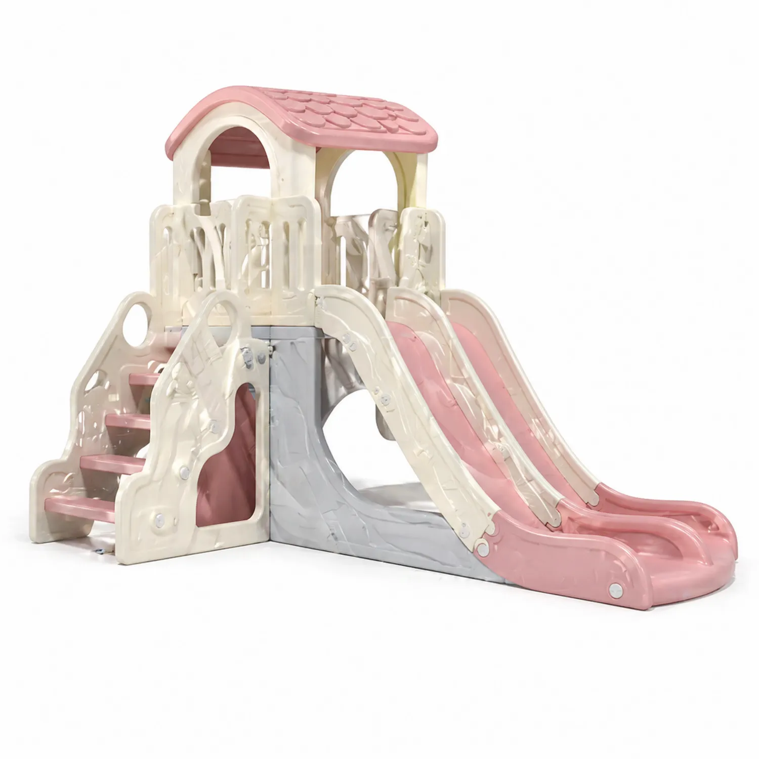 Conjunto de juego plástico con doble tobogán para niños Rosa y Blanco-Velmirk