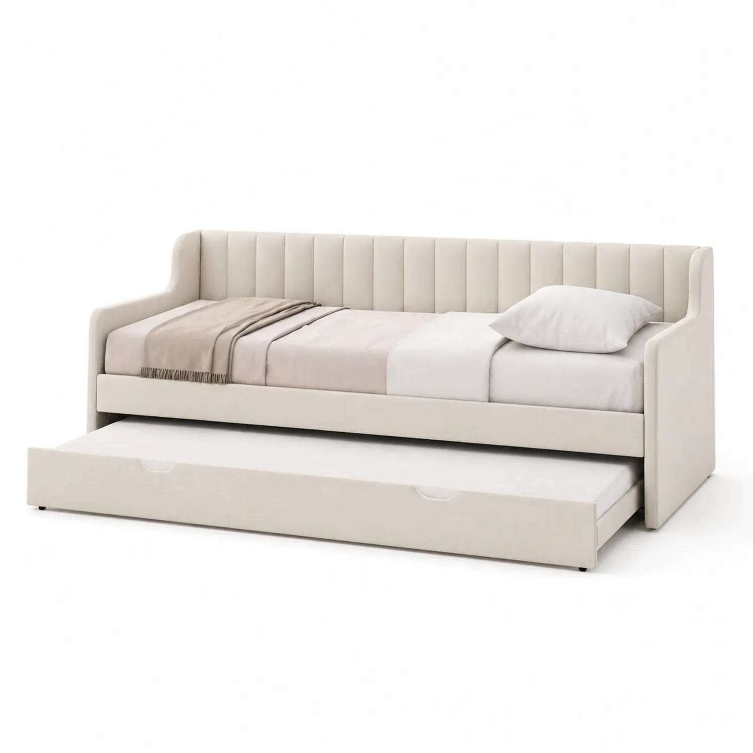 Cama de día con base nido tapizada en tela Beige-Velmirk