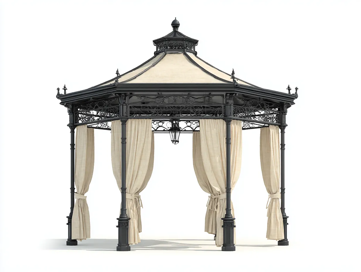 Pergola da giardino-Ferro-Acciaio-Tessuto-300x400x335 cm-Beige-Nero-Stile classico-Havengonest