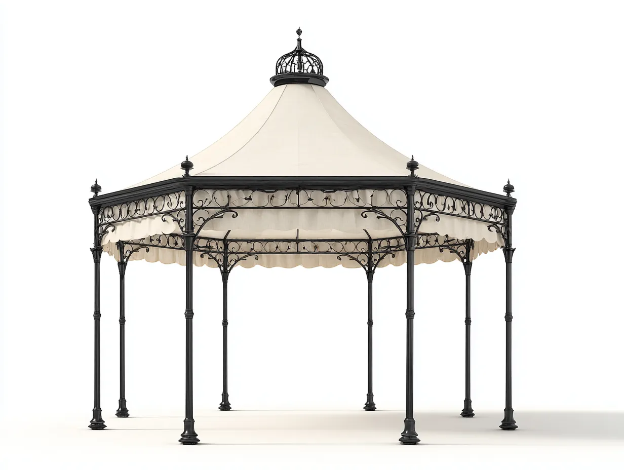 Pergola da giardino-Ferro-Acciaio-Tessuto-380x380x360 cm-Beige-Nero-Stile classico-Havengonest