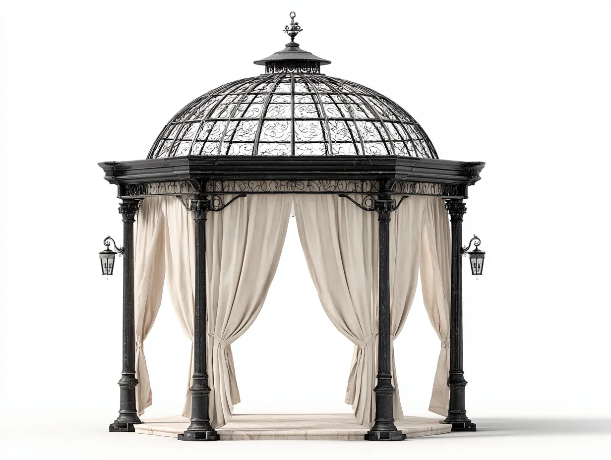Pergola da giardino-Ferro-Acciaio-Tessuto-320x320x330 cm-Beige-Nero-Stile classico-Havengonest