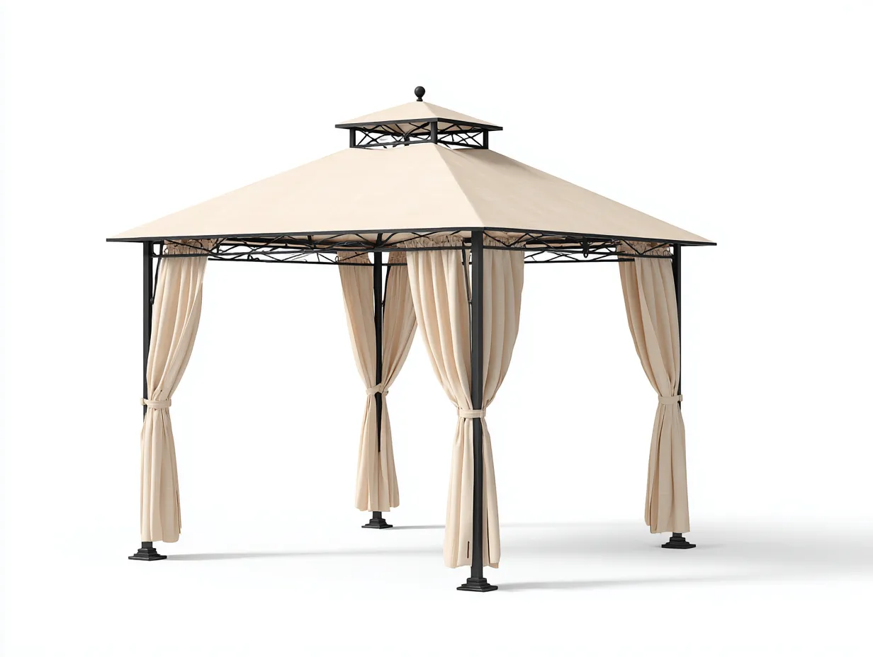 Pergola da giardino-Ferro-Acciaio-Tessuto-300x300x275 cm-Beige-Nero-Stile moderno-Havengonest