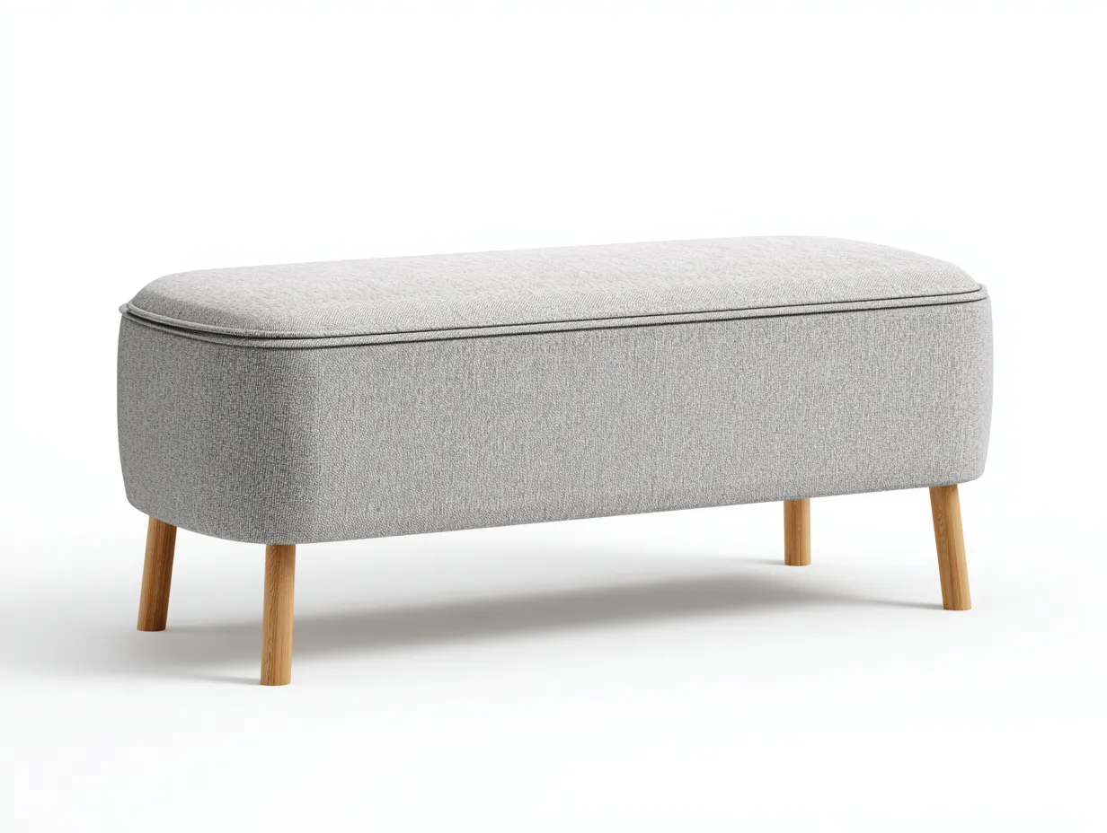 Bank mit Stauraum aus Bouclé-Stoff 126x44x47 cm - hellgrau und naturholz - für das Wohnzimmer - modernes Design mit abgerundeten Ecken-Nookgetmart