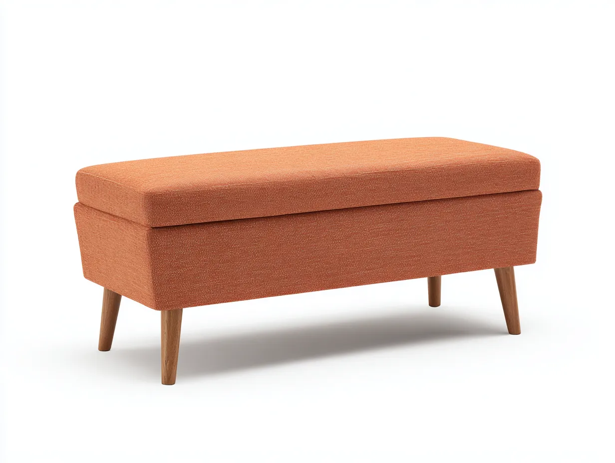 Bank mit Stauraum aus Strukturstoff 122x42x46 cm - korallenorange und eichefarben - für das Wohnzimmer - modernes Design mit klappbarem Deckel-Nookgetmart
