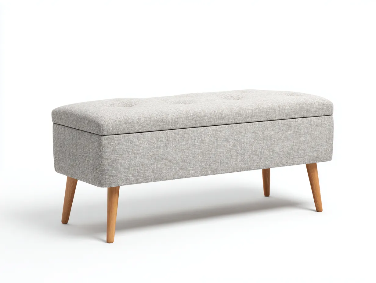 Bank mit Stauraum aus Strukturstoff 126x44x47 cm - hellgrau und naturholz - für das Wohnzimmer - modernes Design mit gepolsterter Deckeloberseite-Nookgetmart