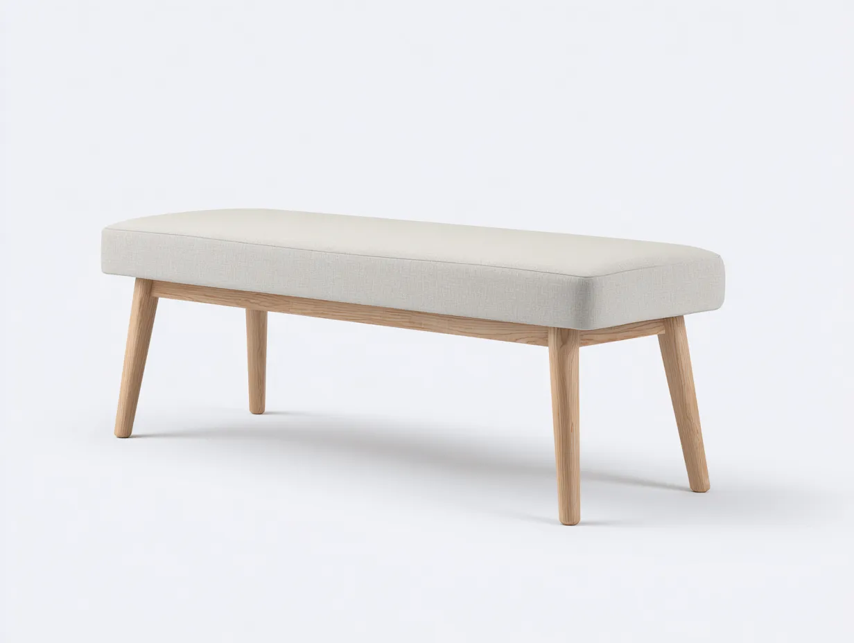 Bank aus Stoff und Holz 128x40x45 cm - cremeweiß und naturholz - für das Wohnzimmer - skandinavisches Design mit offener Unterkonstruktion-Nookgetmart