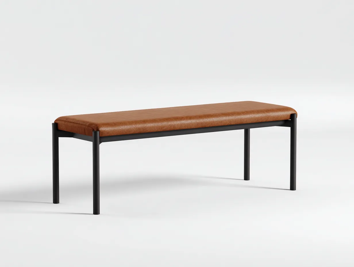 Sitzbank in Lederoptik und Metall 132x38x46 cm - cognacbraun und schwarz - für das Wohnzimmer - minimalistisches Design mit filigranem Gestell-Nookgetmart