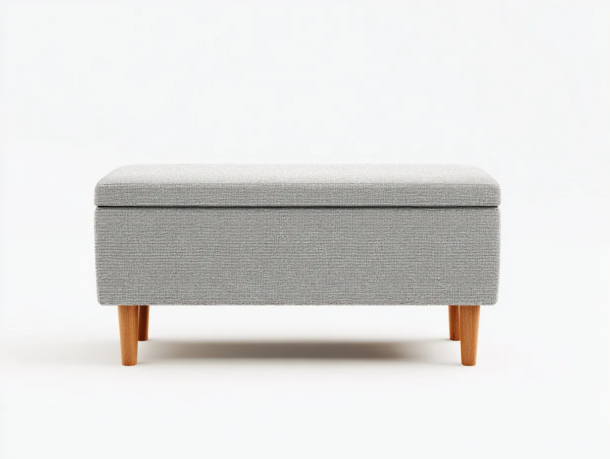 Bank mit Stauraum aus Strukturstoff 110x42x46 cm - hellgrau und naturholz - für das Wohnzimmer - kompaktes Design mit aufklappbarer Sitzfläche-Nookgetmart