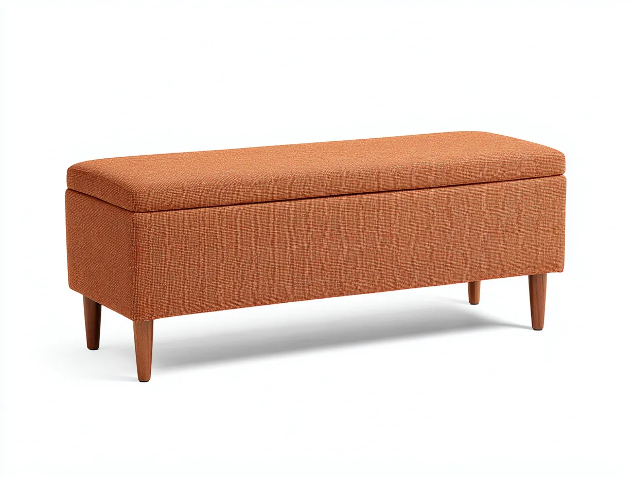 Bank mit Stauraum aus Strukturstoff 125x43x46 cm - terrakotta und walnussbraun - für das Wohnzimmer - kompaktes Design mit aufklappbarer Sitzfläche-Nookgetmart