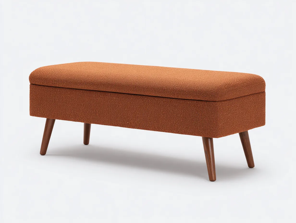 Bank mit Stauraum aus Strukturstoff 120x42x46 cm - terrakotta und nussbaumbraun - für das Wohnzimmer - Mid-Century Design mit aufklappbarer Sitzfläche-Nookgetmart