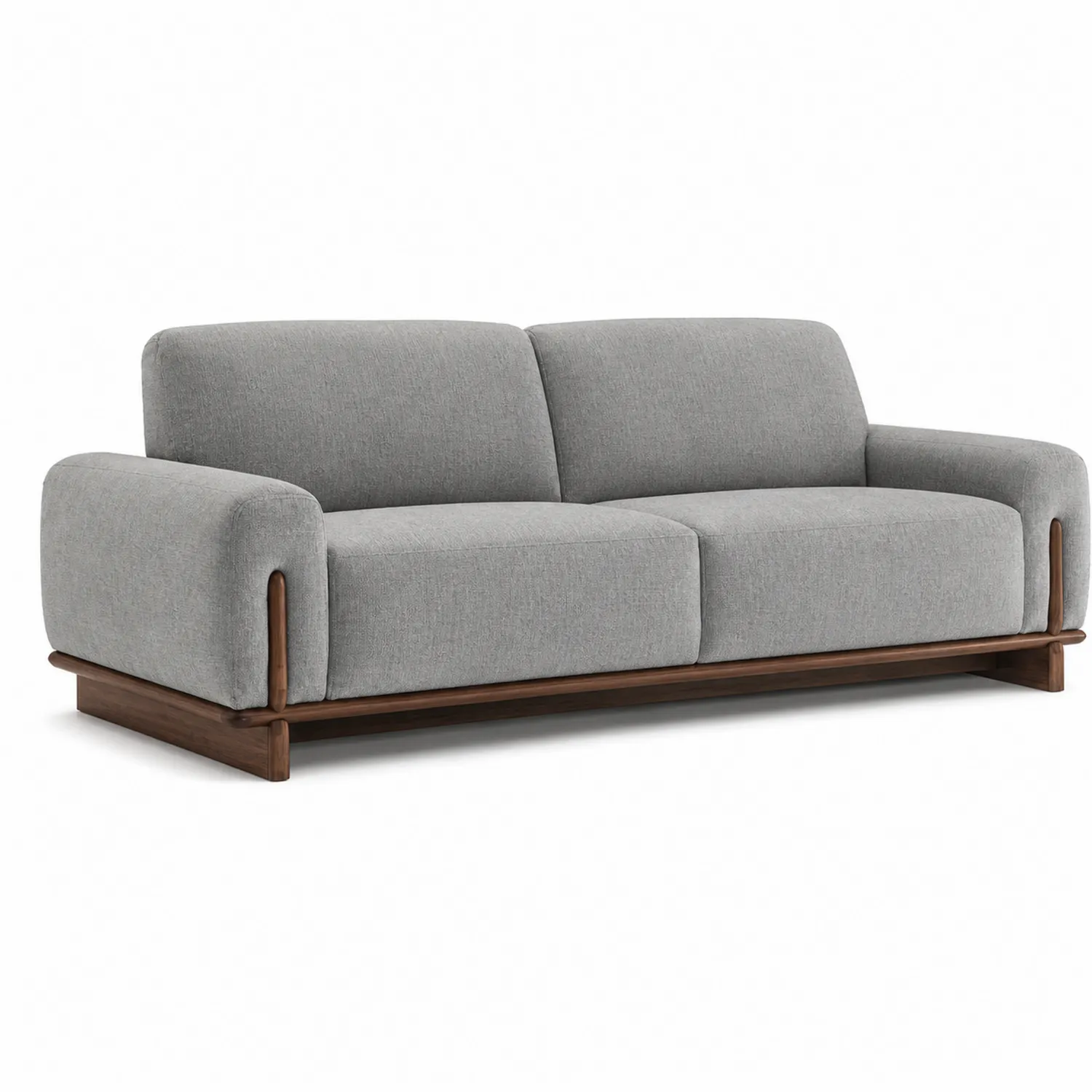 Sofa trzyosobowa z tkaniny i drewna orzechowego, 220x90x85 cm