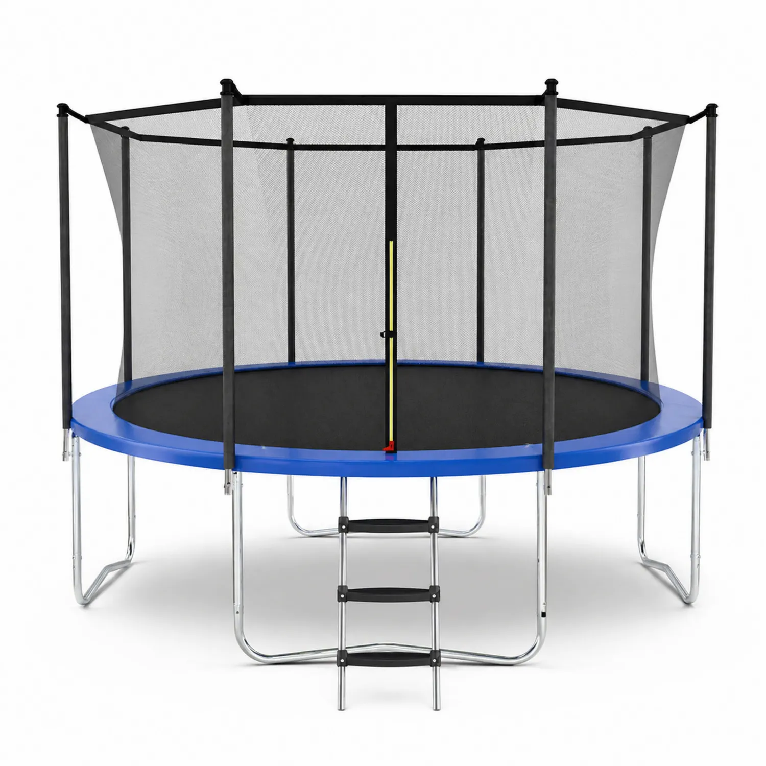 Trampolina ogrodowa stalowa z siatką i drabinką ⌀366 cm czarny/niebieski