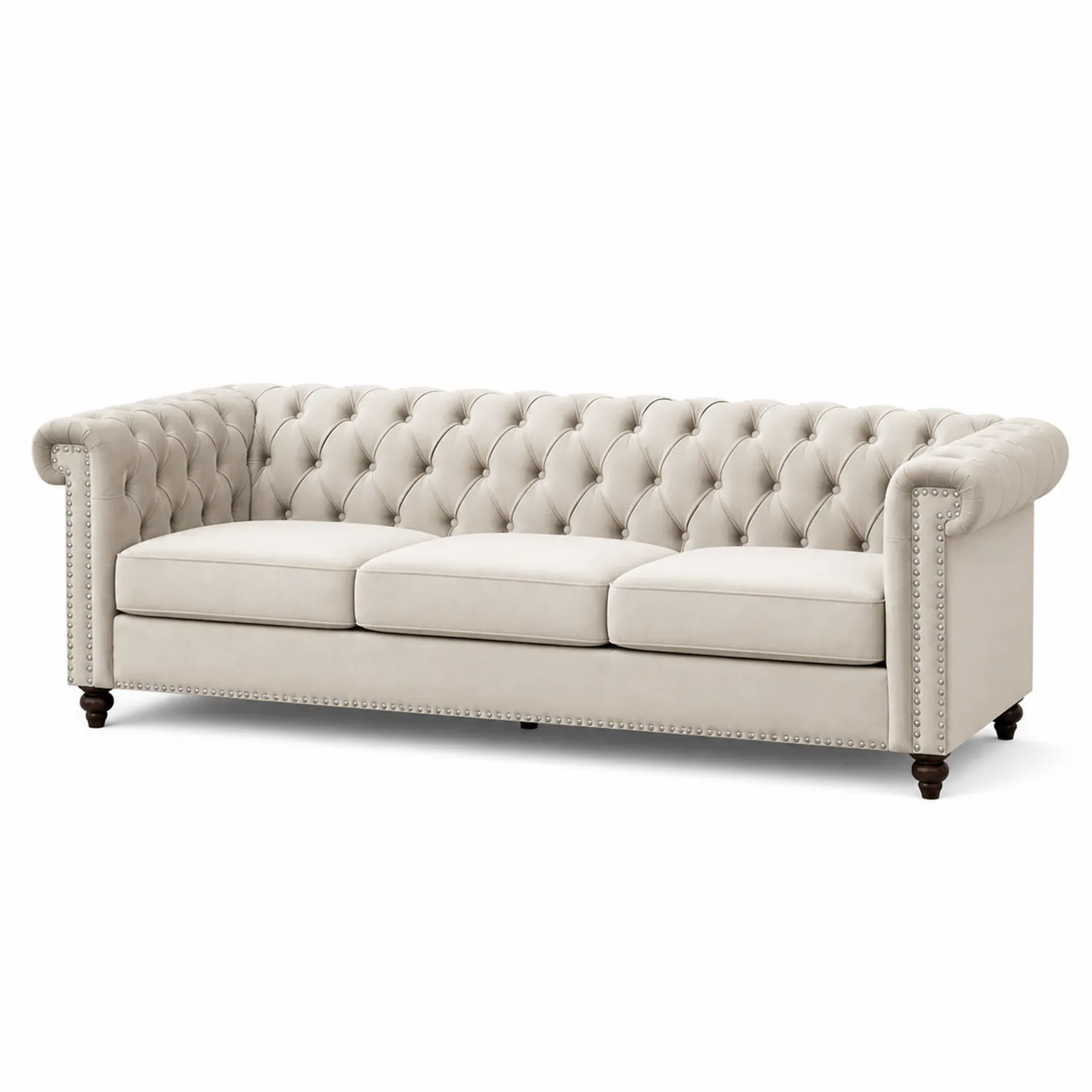 Sofa Chesterfield 3-osobowa z aksamitu, 220 cm