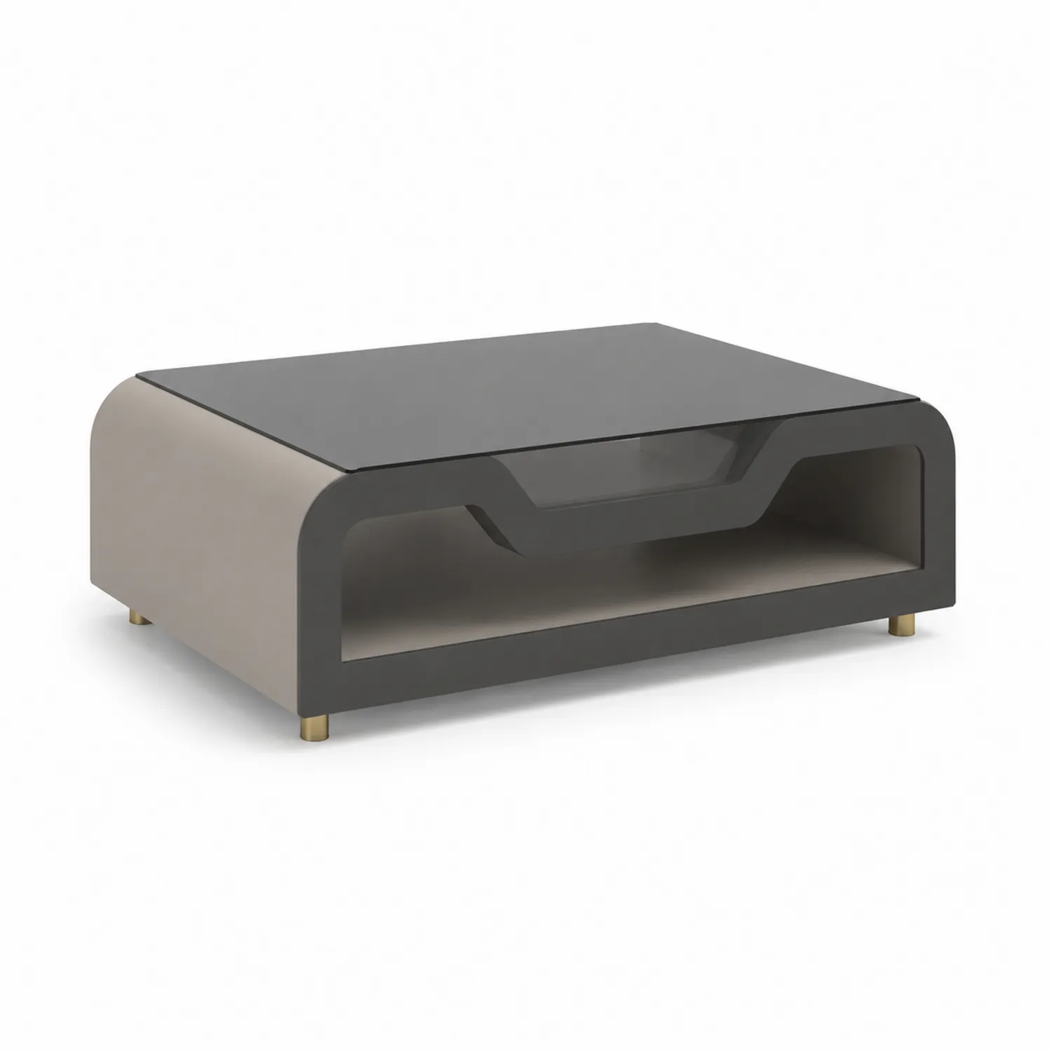 Stolik kawowy szkło metal MDF szary 100x60x35cm